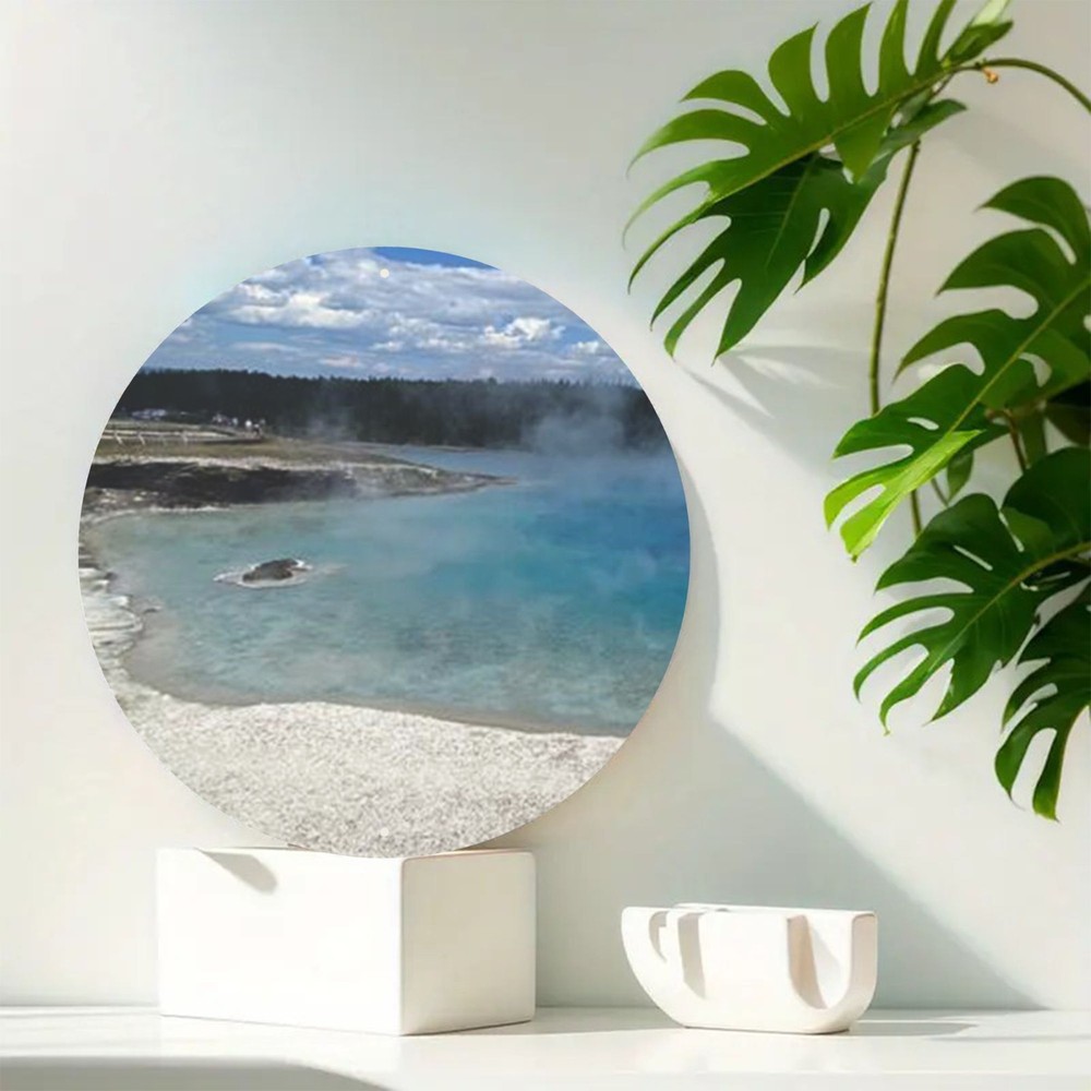 Lake & Mountain Round Painting - Nature Scene Restaurant Decor