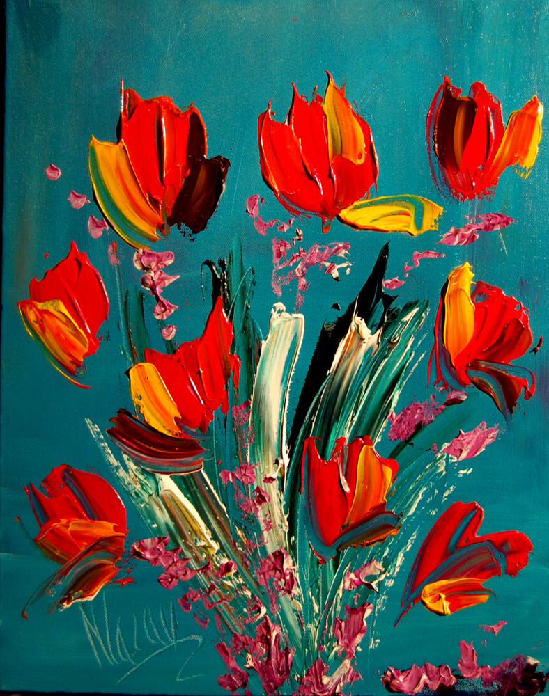 Flowers Original Oil Painting Canvas Wall Art Stretched