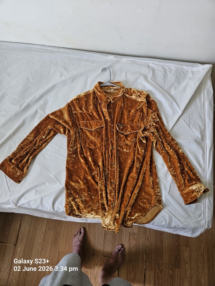 Wrangler Retro Men's Brown Velvet Long Sleeve Button-Up Shirt w/ Pockets XL