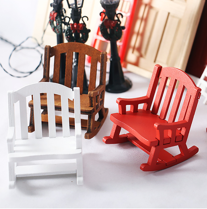 Doll House 4Pcs Miniature Rocking Chair 3pcs Tea Table 1pcs 1:12 Scale