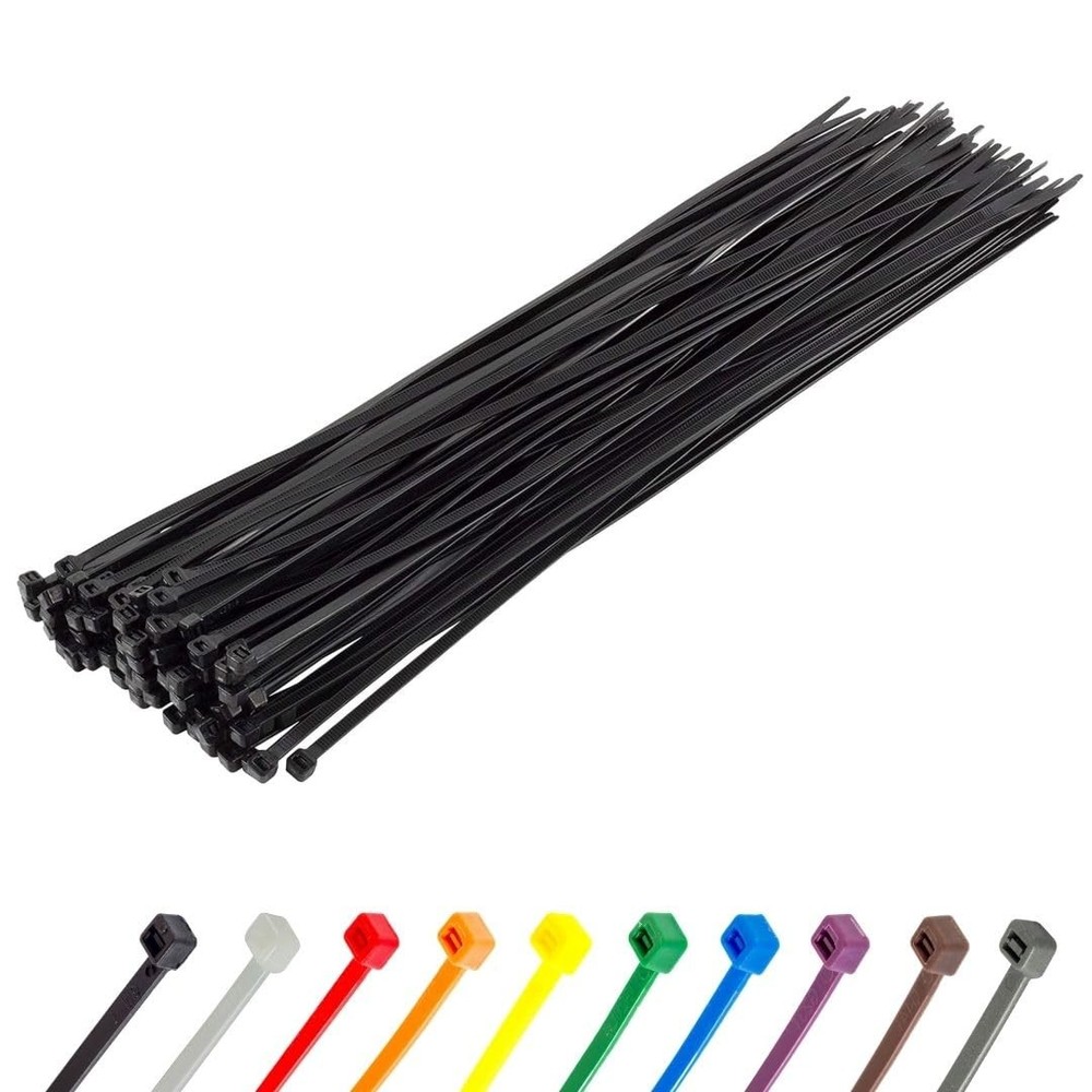 14 Inch Black UV Resistant Nylon Zip Ties - 100 Pack with 50lb Strength