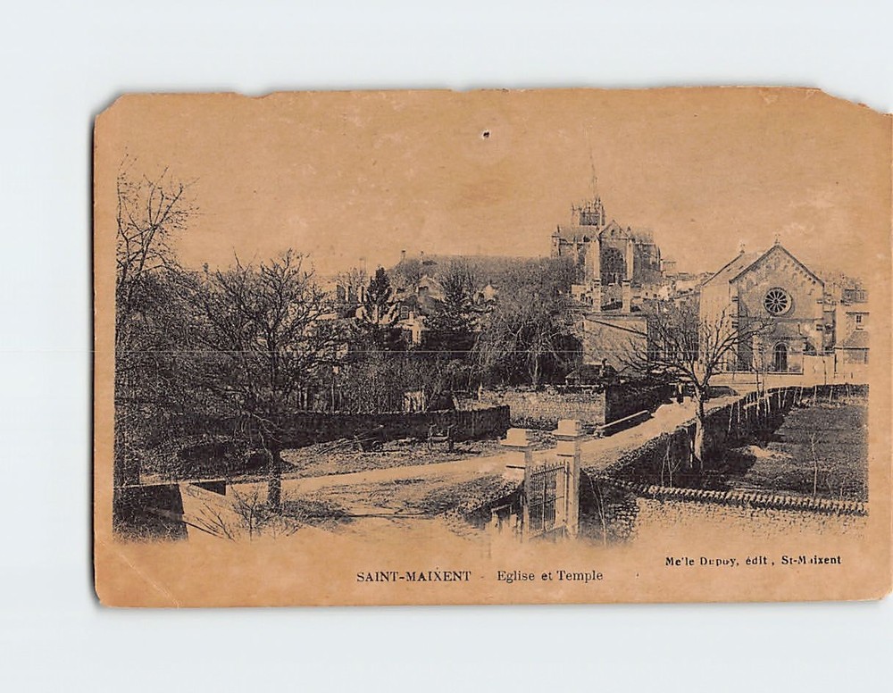 Postcard Eglise et Temple Saint-Maixent-l'École France