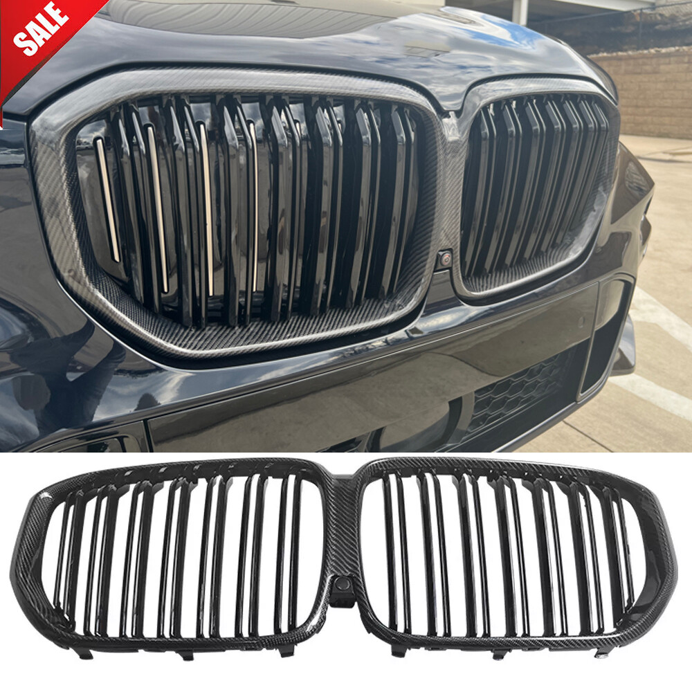 Fit for G05 X5 2019-2022 Carbon Fiber Front Bumper Kidney Grille Grill Twin Slat