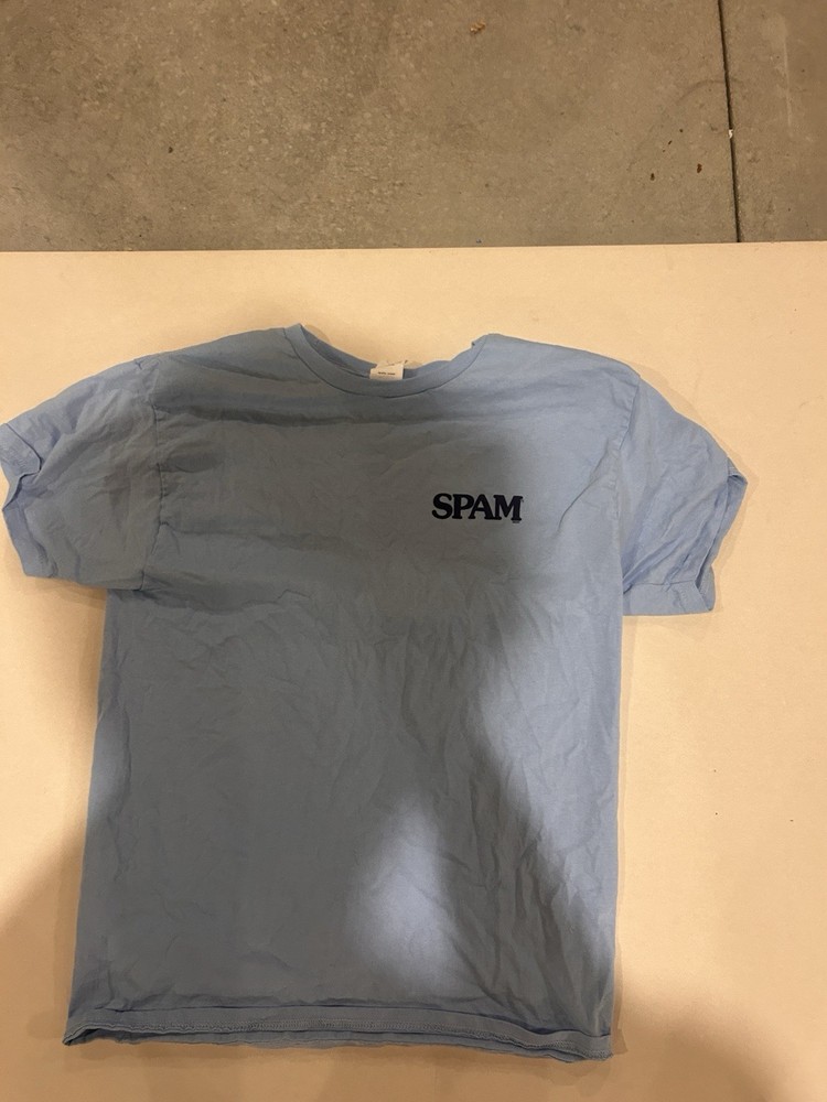 Vtg Spam Tee Shirt 1990s Light Blue and Black Single Stitch Joke Funny Hawaii M