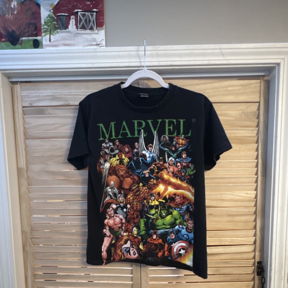 Marvel Hulk Captain America Iron Man Thor Spider-Man Black Graphic Men's T-Shirt