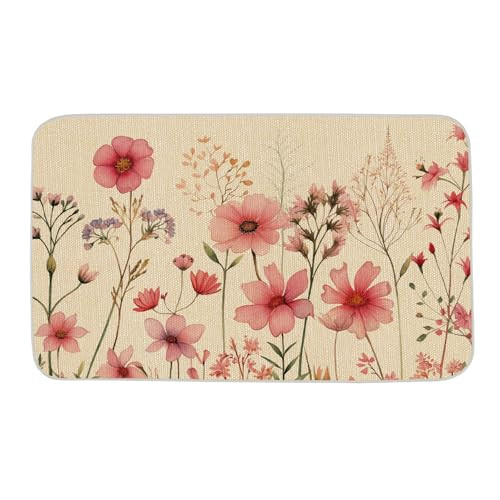 Spring Door Mat Pink Floral Flower Decorative Doormat Low Profile Non-Slip