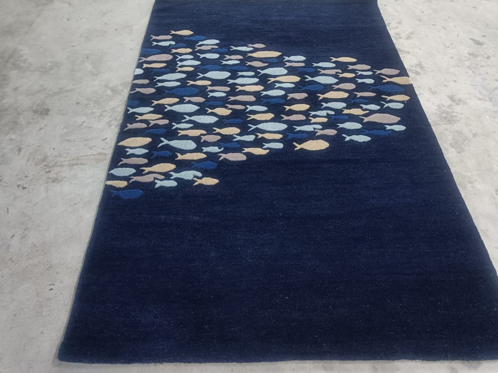 New Hand Tufted Nz Wool Rug Color Fish Blue Luxury Handmade Design Carpet Rug