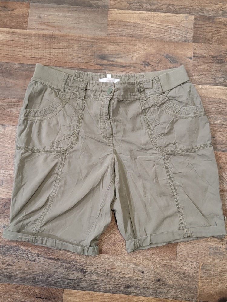 Chico's Ripstop Utility Bermuda Shorts Size 14 XL Khaki Green Stretch Women's