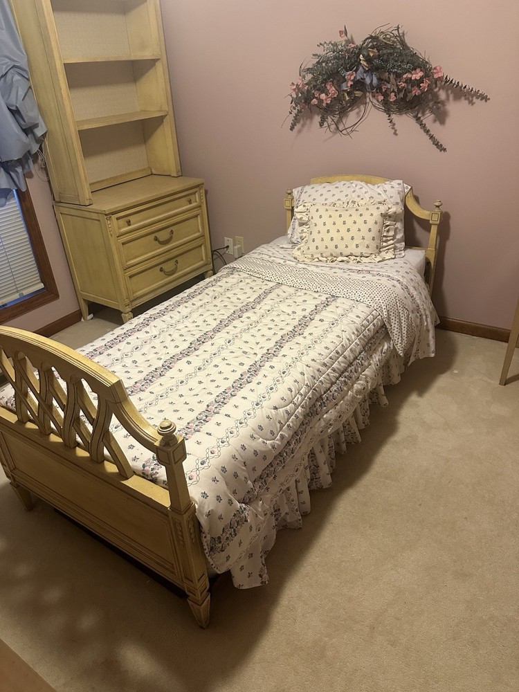 Vintage Wooden Twin Trundle Bed with Dressers, Desk, Hutch and End Table