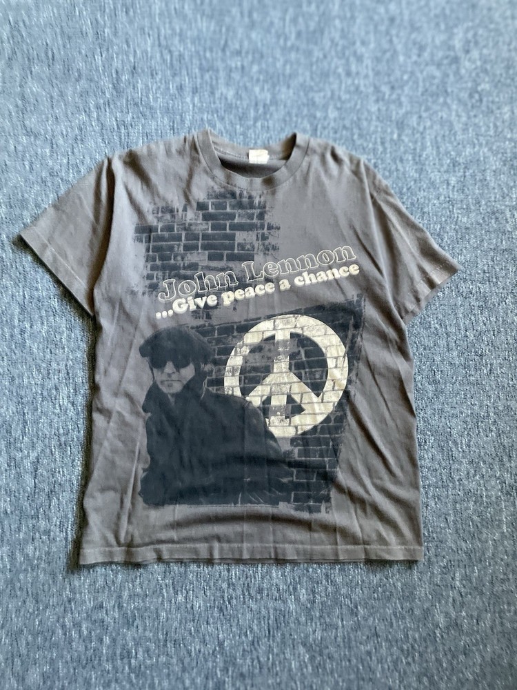 Vintage John Lennon Give Peace A Chance T Shirt Mens Large Gray Cotton Musician