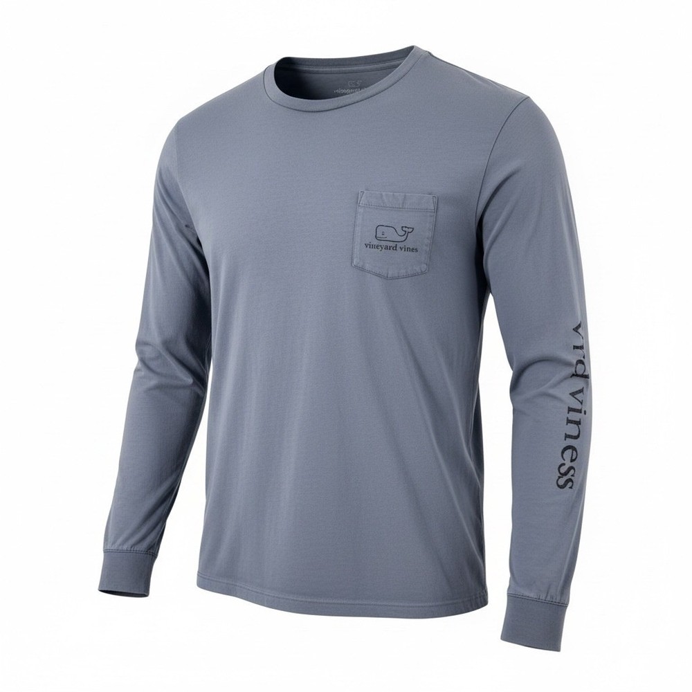 Vineyard Vines Whale Logo Long Sleeve Pocket T Shirt Men's XL Gray Cotton