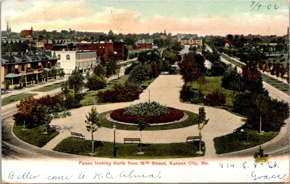 Postcard Paseo Looking North from 18th Street in Kansas City, Missouri
