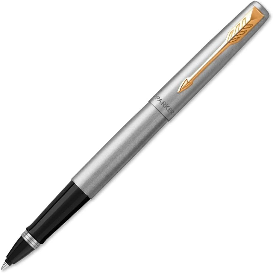 Rollerball Pen, Jotter Stainless Steel Rollerball Pen, Gold Trim, Fine Tip, Blac