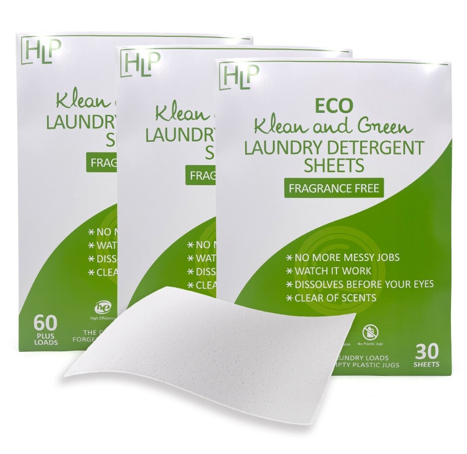 ECO Clean & Green Laundry Detergent Sheets Fragrance Free 3-PACK  FREE SHIPPING.