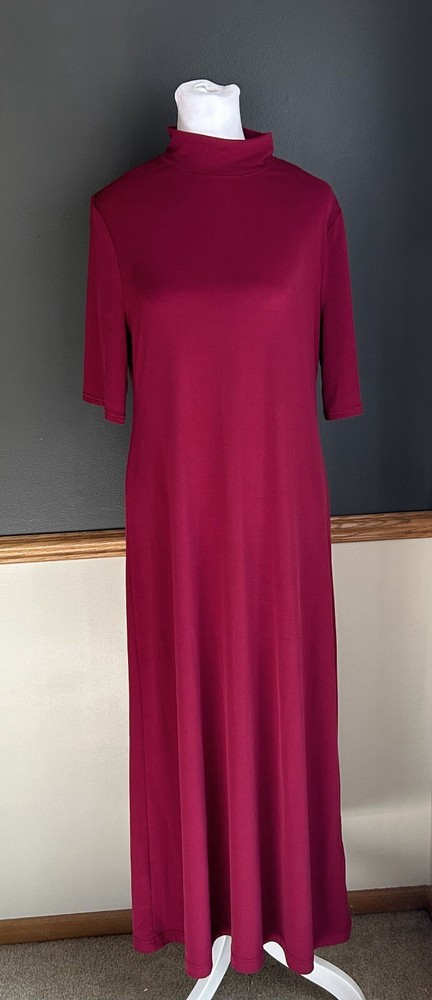 Chico’s Elbow-Sleeve Mock Neck Maxi Dress Berry Compote Size 1 Medium Stretch