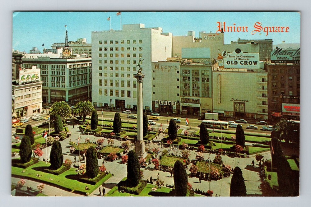 San Francisco CA-California, Union Square, Aerial, Vintage Postcard