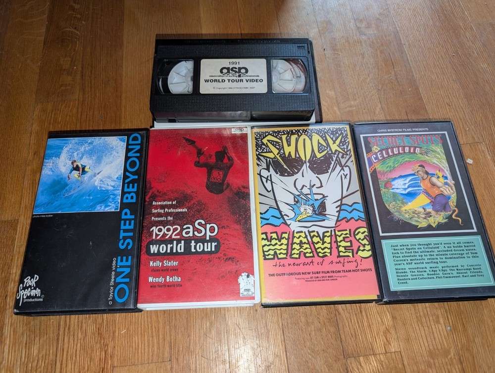 Lot Of 5 Vintage Surf VHS Taylor Steele Kelly Slater Chris Bystrom Tom Curren
