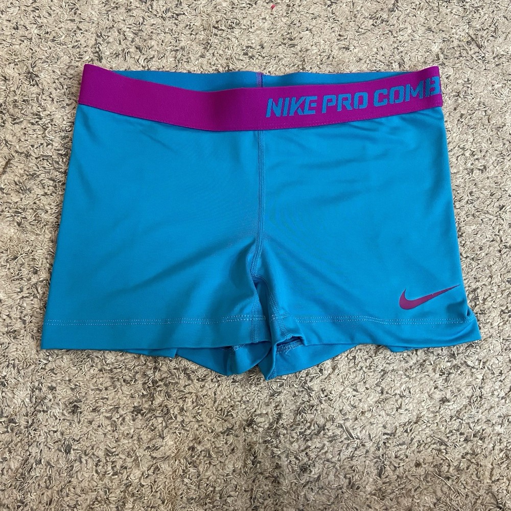 NIKE PRO COMBAT DRI-FIT Women’s Medium Blue Pink SHORTS COMPRESSION