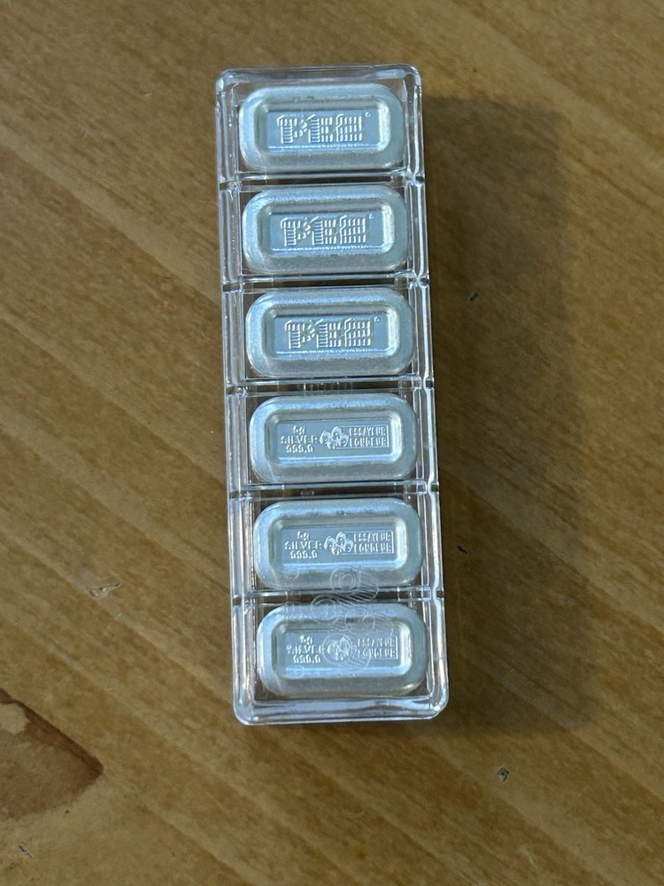 Lot of Six 5g Silver Pez Ingots With Capsule