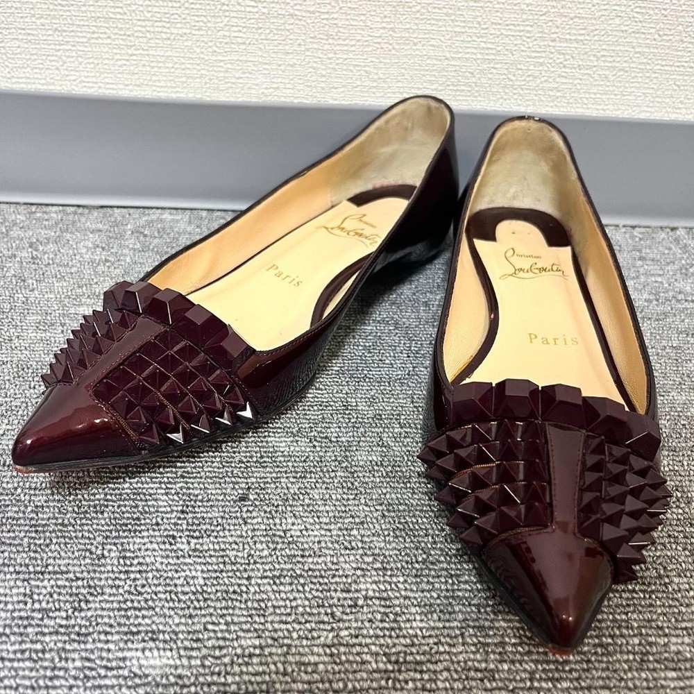 Christian Louboutin Burgundy Leather Studded Pointed Toe Pumps 5.5US 3.5UK