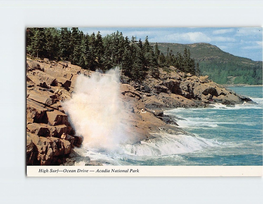 Postcard High Surf Ocean Drive Acadia National Park Maine USA