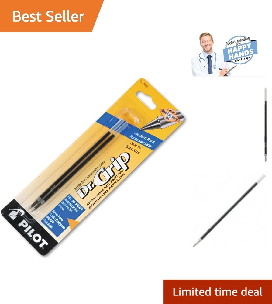 Dr. Grip Ballpoint Ink Refills Medium Point 2-Pack - Effortless Blue Writing