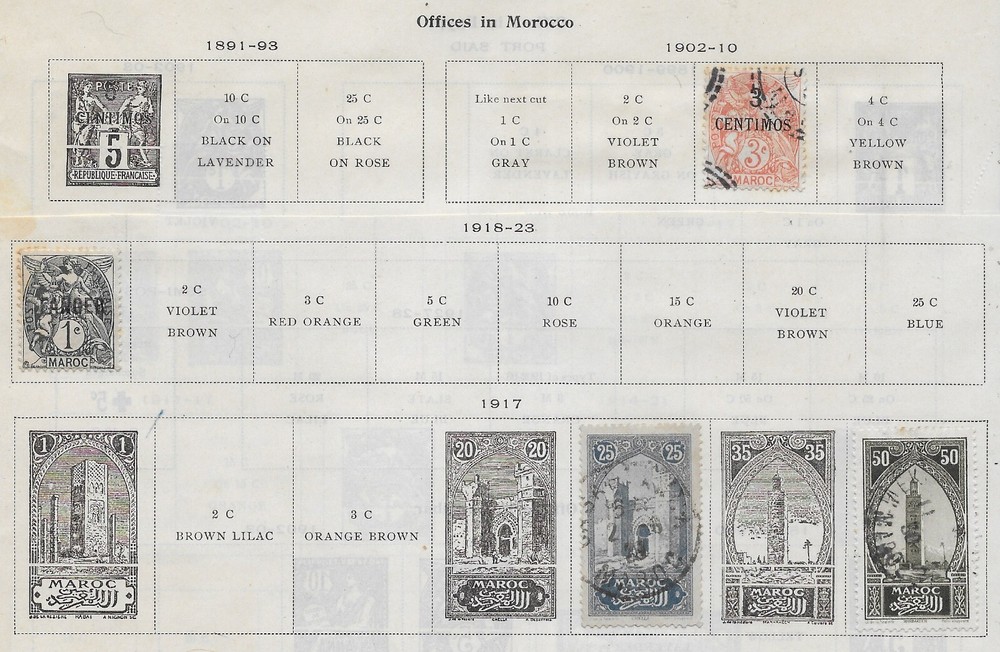 4 France Offices in Morocco Stamps from Quality Old Antique Album 1902-1923
