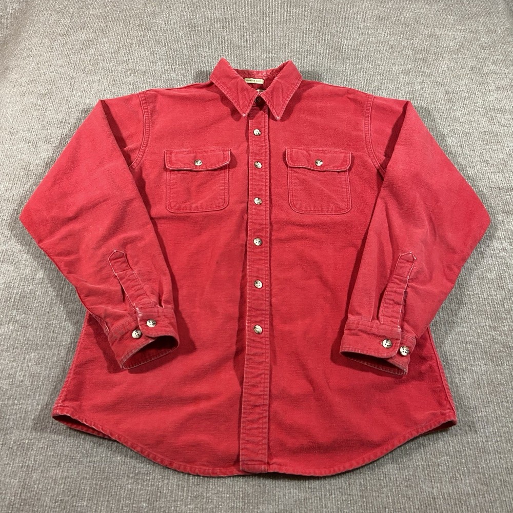 Vintage St Johns Bay Chamois Shirt Mens L-Tall Red Button Up Cotton Made In USA
