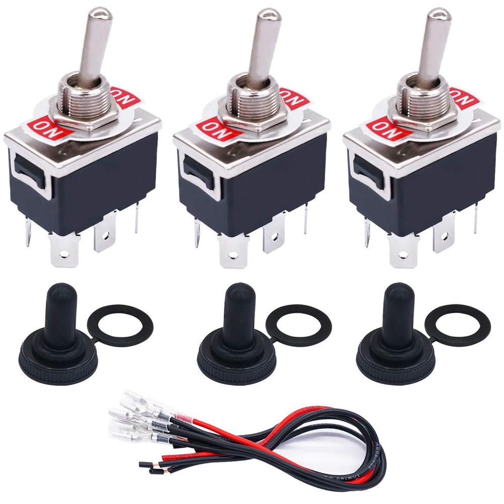 3 Pcs Toggle Rocker Switches ON/ON 6 Pin 2 Position Latching DPDT Heavy Duty ...