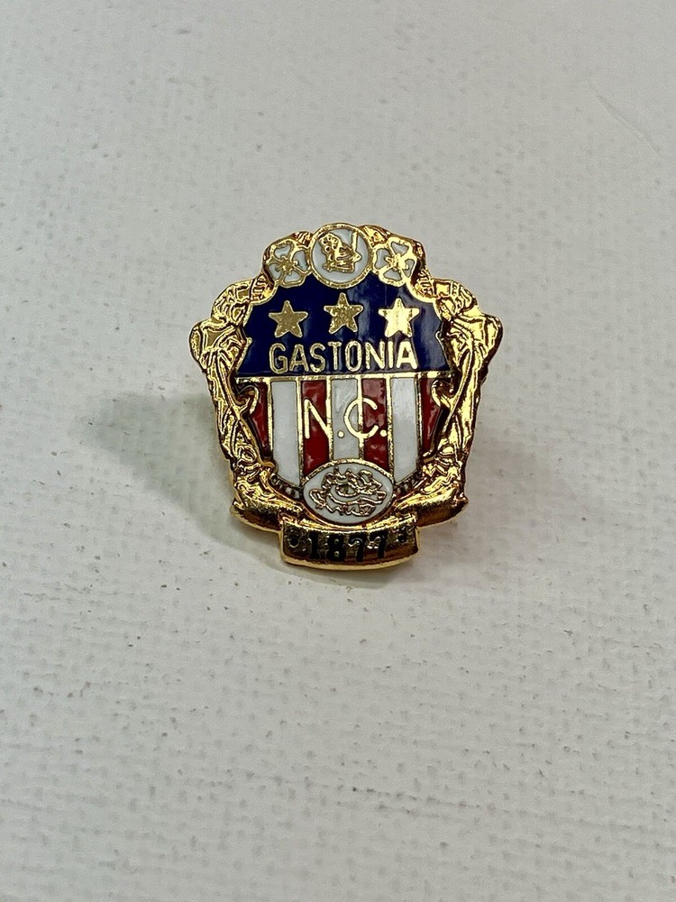 Gastonia NC Lapel Pin - Established In 1877 - American Flag And Brass Colors