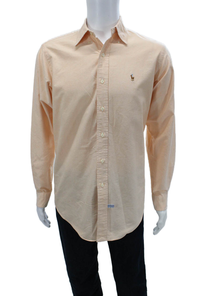 Ralph Lauren Mens Button-Down Collared Long Sleeve Beige Cotton Shirt Size LFree Shipping in US $100+ Orders | $6.95 Orders Below