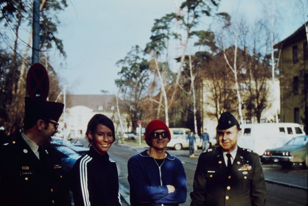 c1970's 35mm Slide, US Army Soldiers Civilian People Street Scene Germany red