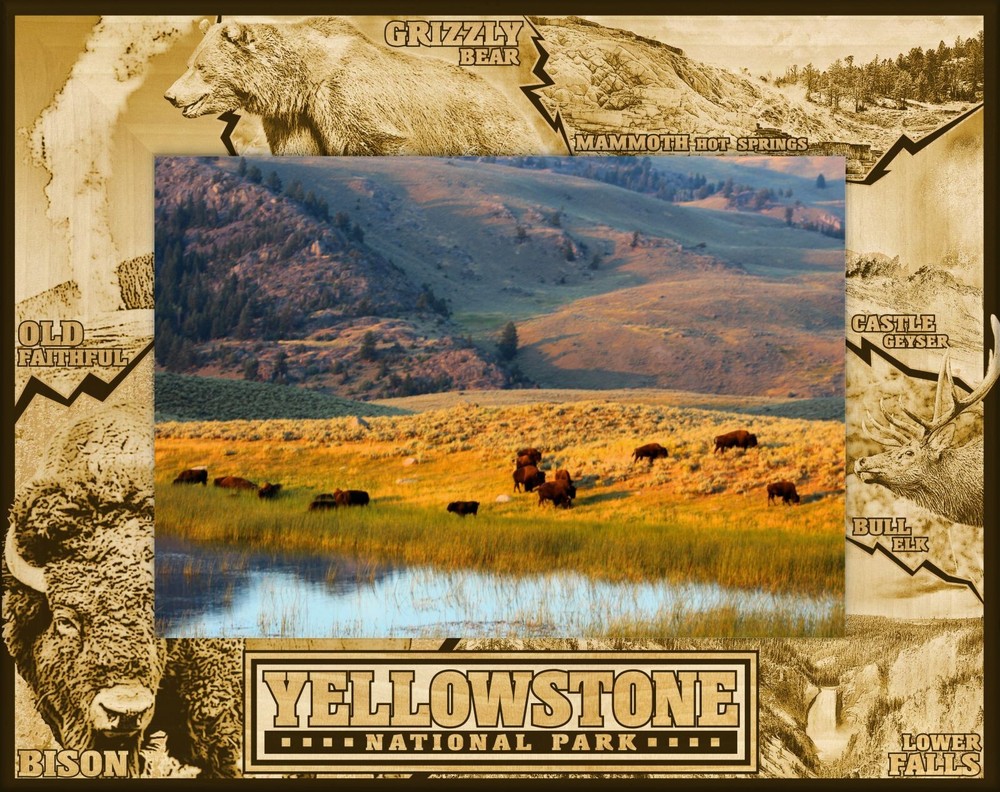 Yellowstone National Park Laser Engraved Wood Picture Frame Landscape (4 x 6)