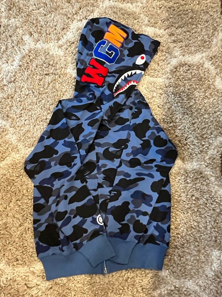 BAPE Color Camo Shark Full Zip Hoodie Blue Size Medium