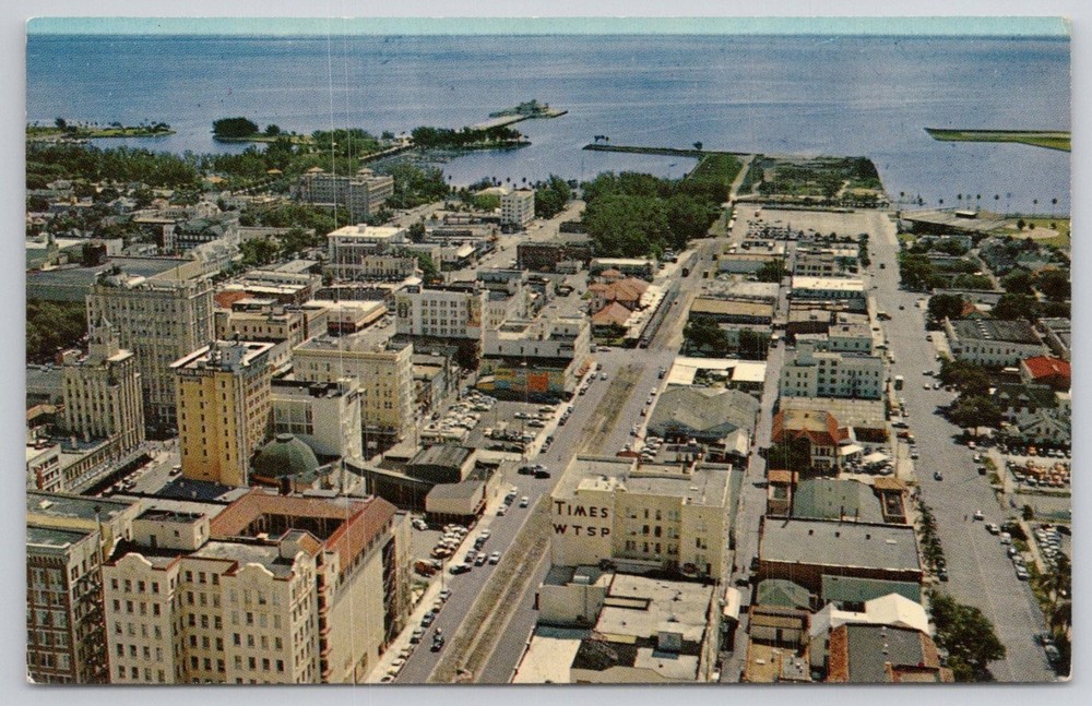 Vintage St. Petersburg FL Aerial View Downtown Municipal Pier Tampa Bay Postcard