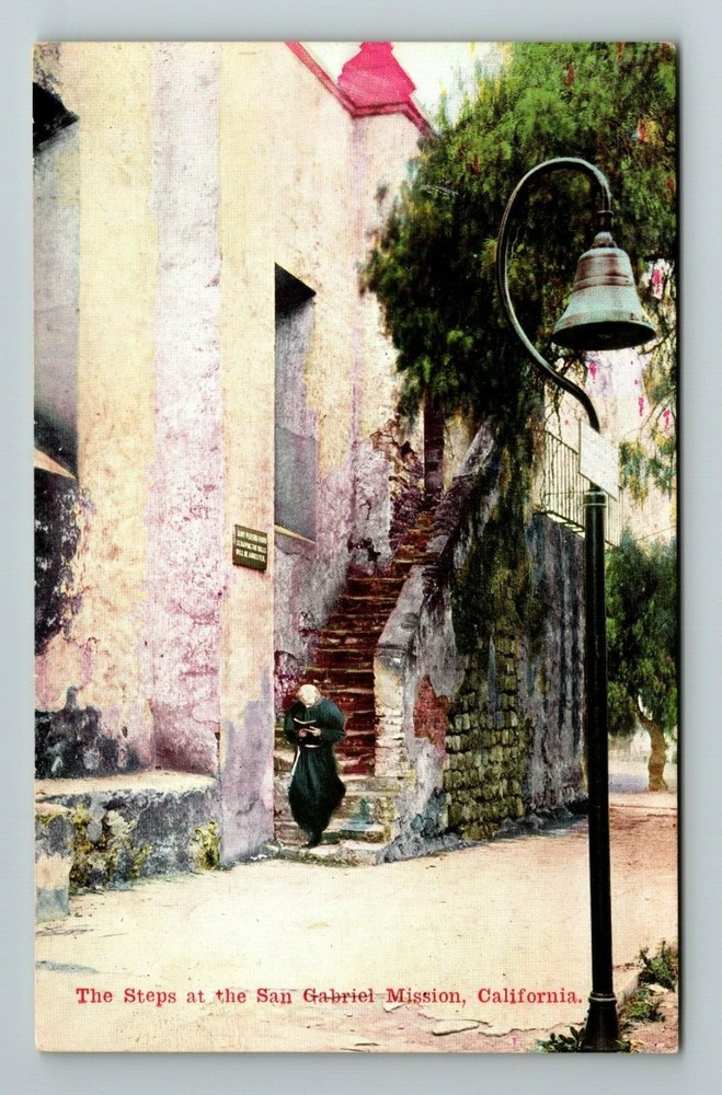 San Gabriel CA-California The Steps At The San Gabriel Mission Vintage Postcard