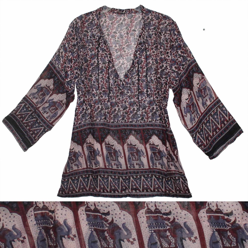 Indian Ethnic Top Blouse Cotton Tunic For Women Hippie Boho Shirt Retro Gypsy Vt