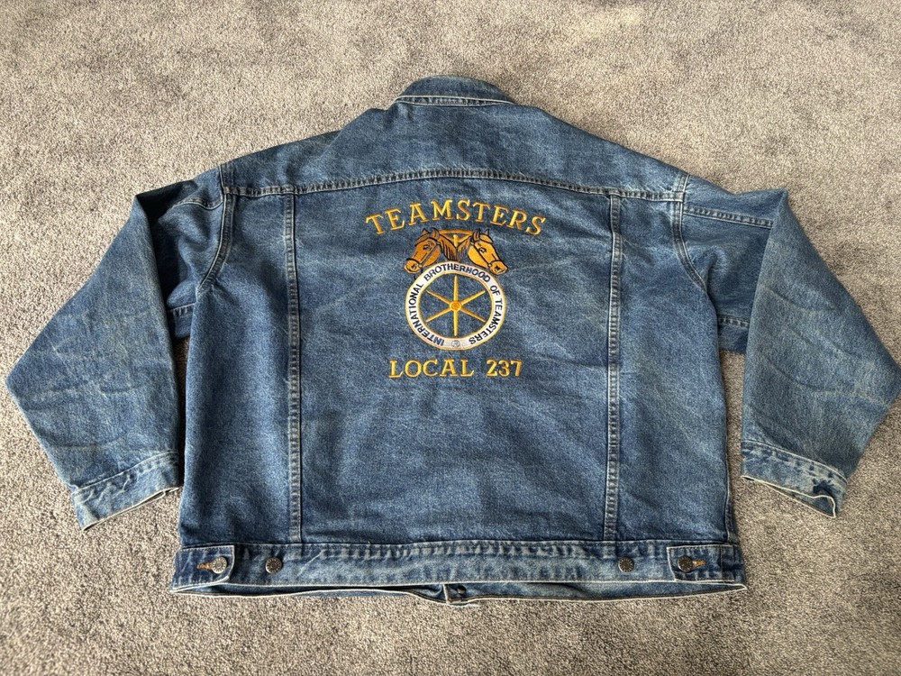Vintage Denim Teamsters Jacket Coat Mens XXL 2XL Blue Local 237 Union Workers