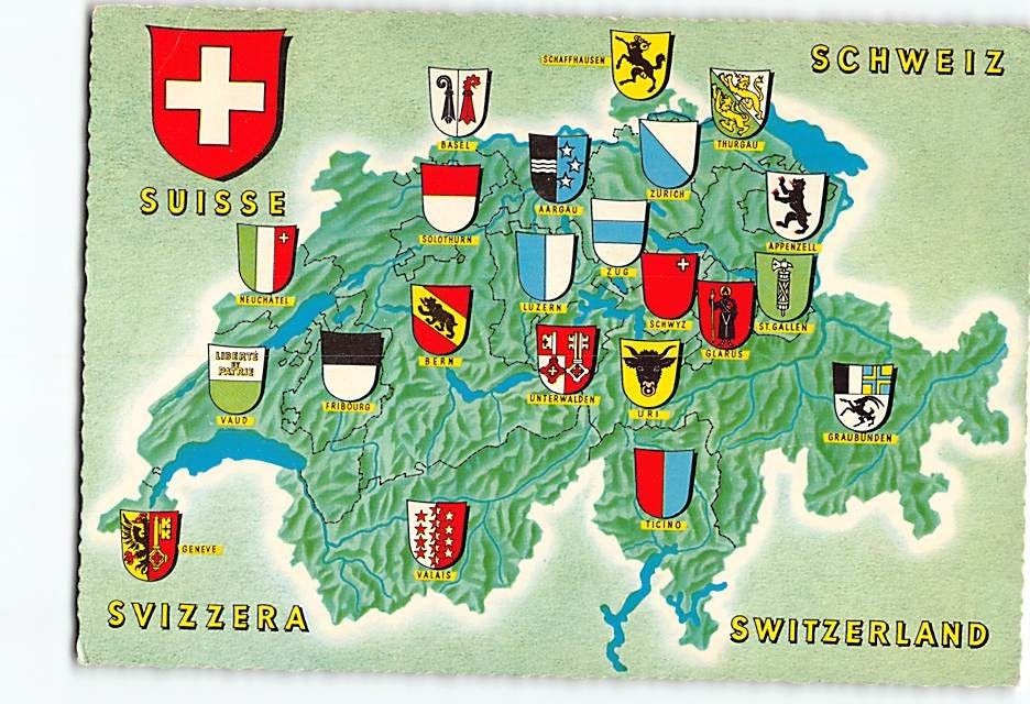Postcard Map of Switzerland