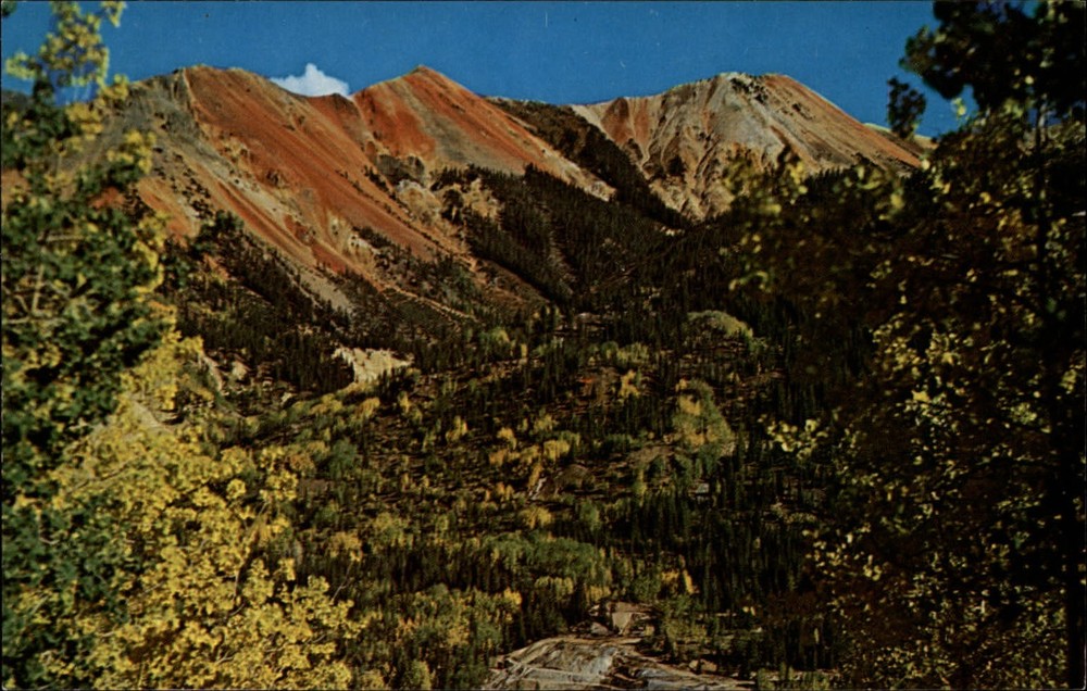 Autumn Colors Red Mountain Colorado aerial view ~ 1950-60s vintage postcard