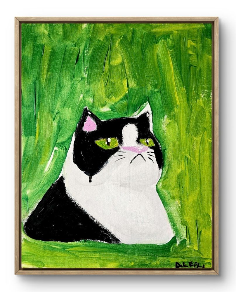 Aleph Original Art Cat 14x11  Abstract Expressionist Original Painting Canvas