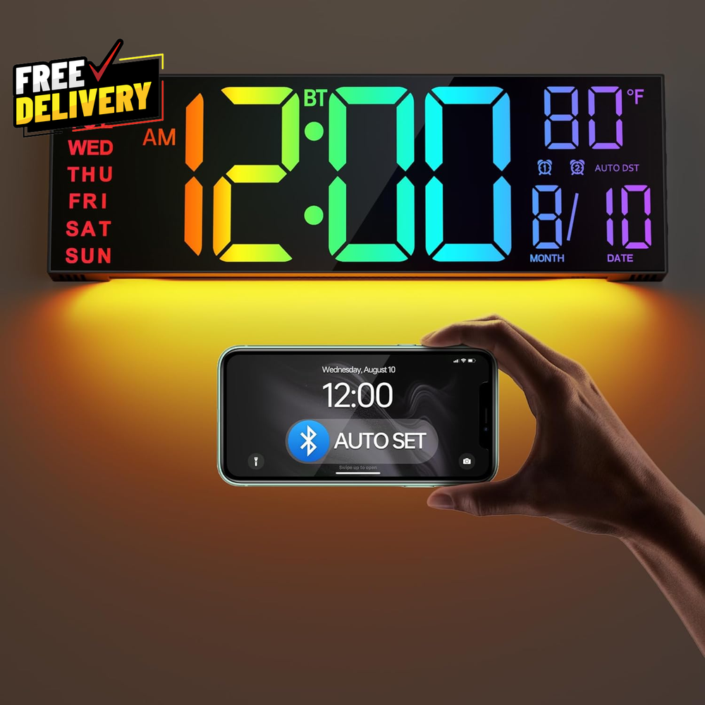 16.2 Large Digital Wall Clock with Bluetooth Sync Alarm Big LED RGB Color A.....