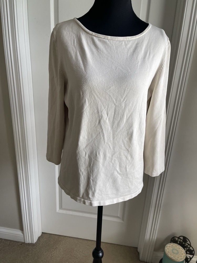 Lauren Ralph Lauren Women's White 3/4 Sleeve Silk Top Size M