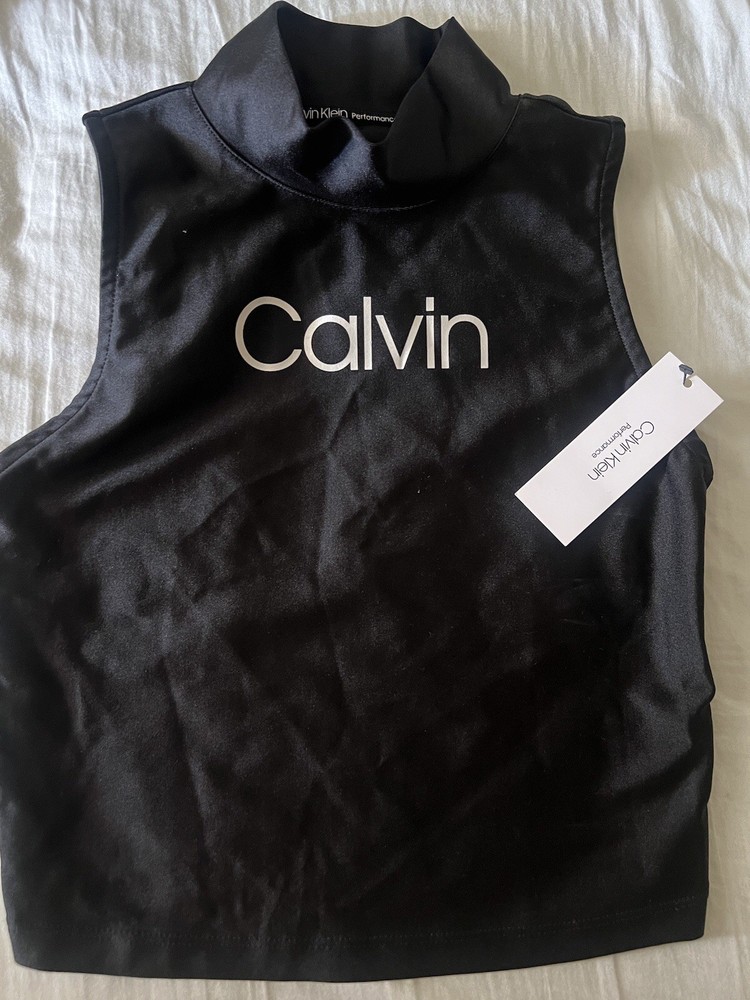 Calvin Klein Performance  Logo Mock Neck Crop Top Size XS