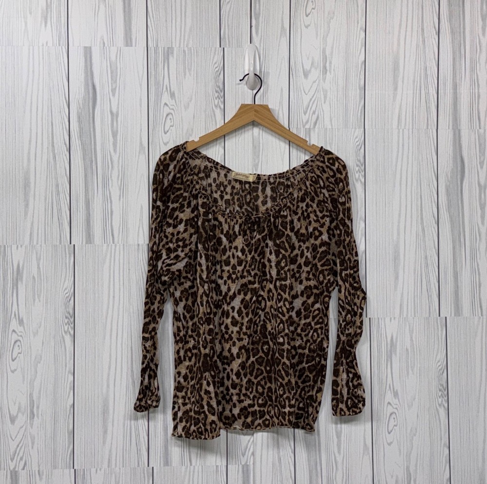 Faded Glory top womens size extra large long sleeve blouse patterned cheetah