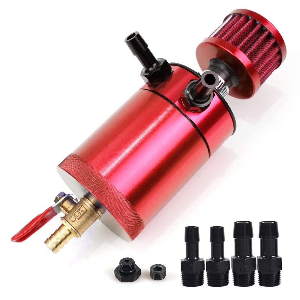 Oil Catch Can Kit with 4 Adapters + Breather Filter Drain Valve Plug 2 Ports ...