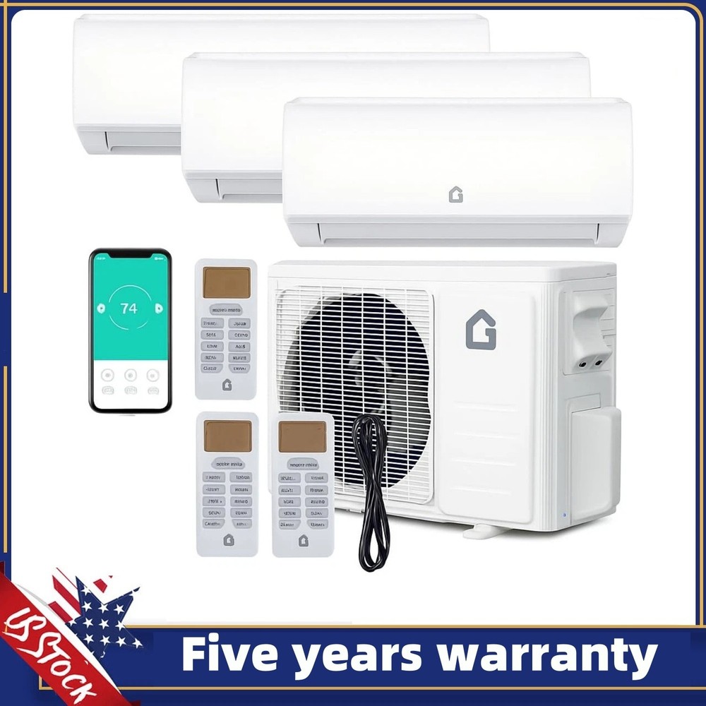 28000 BTU Ductless Mini Split AC/Heating System 20 SEER2 3 Zone 9K+9K+12K 230V