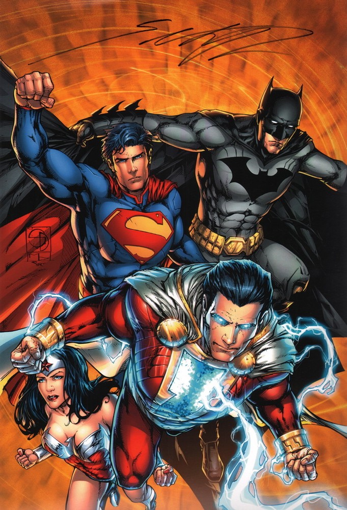 Shane Davis SIGNED JLA Art Print Superman Batman Wonder Woman Shazam