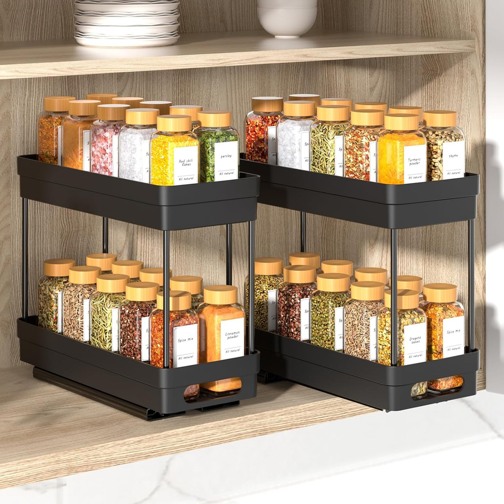 Pull Out Spice Rack Organizer for Cabinet, 2-Tier Slide Out Spice Racks Organize