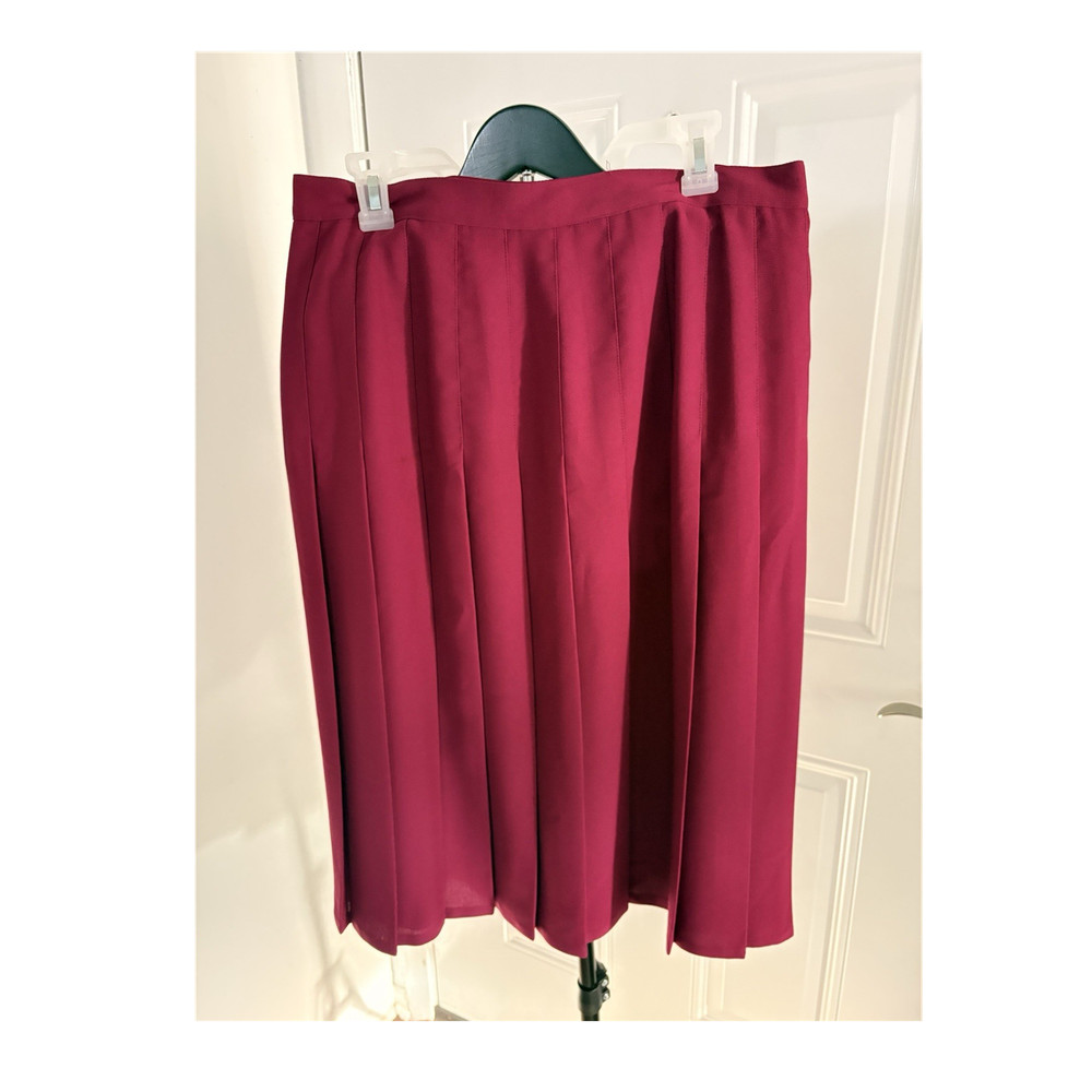 Magenta Pleated Midi Skirt Plus Size 1X Solid Elastic Waist Women